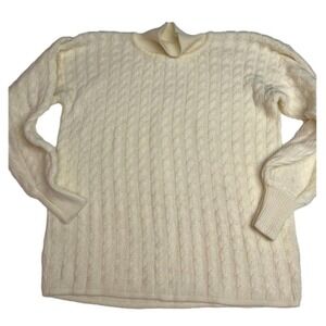 Vintage Sideffects Women's Cable-Knit Cream Turtleneck Sweater‎ Size M Oversized
